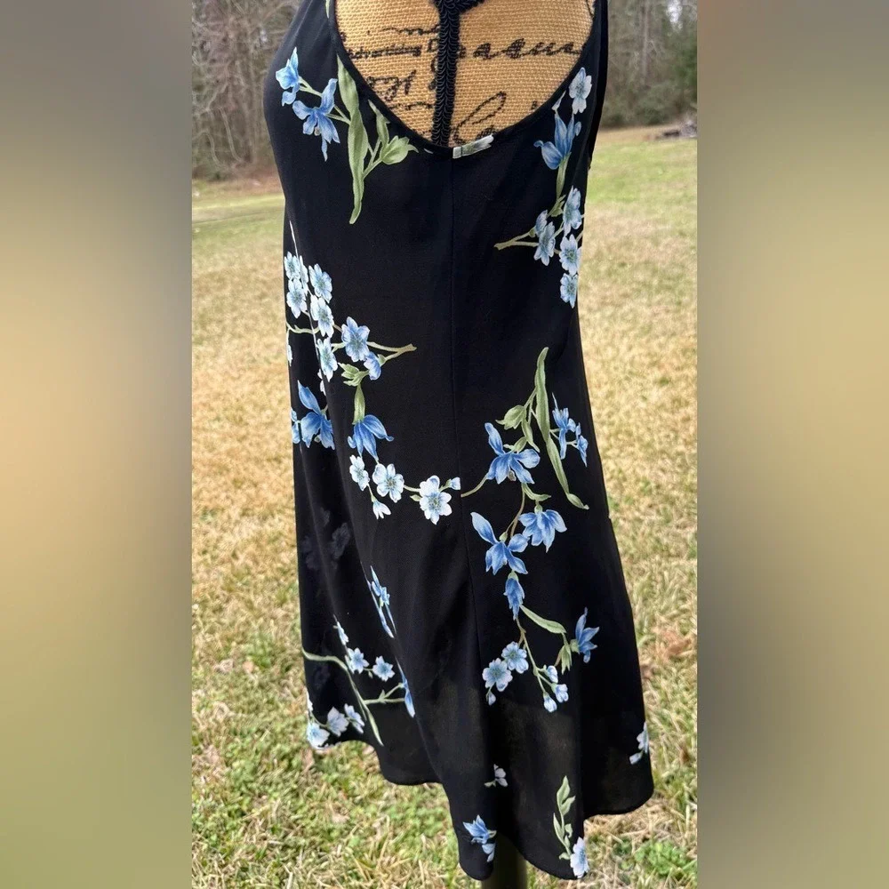 Oscar de la Renta The Label Vintage Black Chemise with Blue Floral Women's M - Picture 3 of 6
